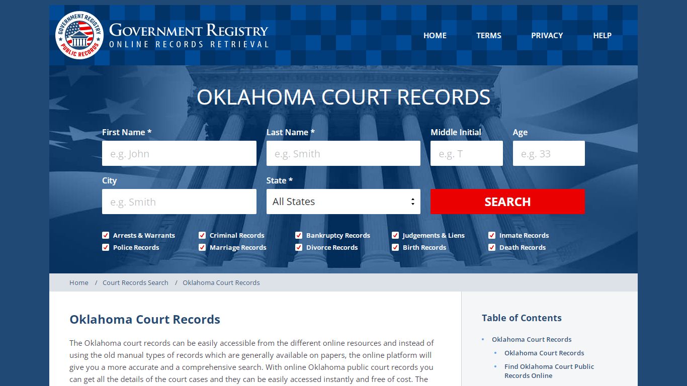 Online Oklahoma Court Records Search - governmentregistry.org